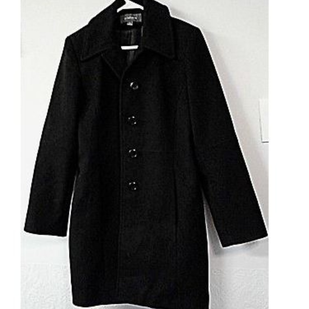 LIZ CLAIBORNE BLACK 100% WOOL WINTER COAT